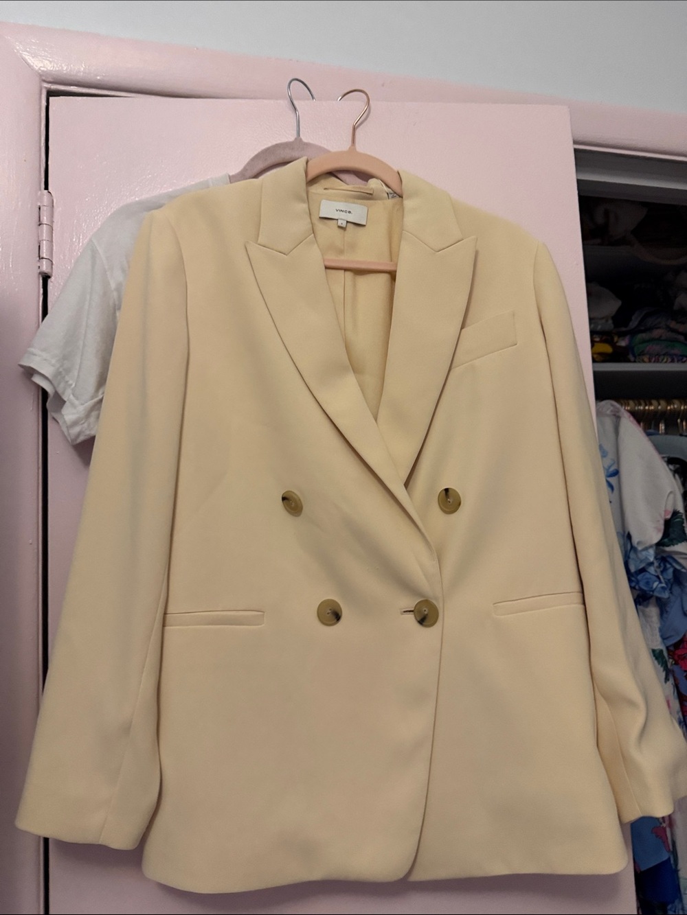 Vince Pale Yellow Double-Breasted Blazer